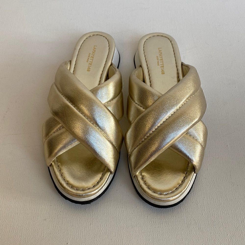 Gold Leather Criss Cross Slides By Lafayette 148 New York